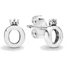 Stud Earrings Authentic 925 Sterling Silver Sparkling Signature Polished Crown O For Women Wedding Gift Fashion Jewelry