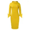 Casual Dresses Autumn Winter Fashion Solid Dress African Women Elegant Office Ladies Flare Sleeve Pencil