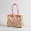 Retro Floral Canvas Beach Tote Sacs avec gland grand épaule Big shopping sac à main sac rose sac de fourre