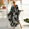 Sexy Plus Size Kaftan V-Neck Kimono For Women Swim Long Dress Printed Robe De Plage Pareos Beachwear Tunic Bikini Cover Up