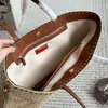 ストローウィーブトートショッピングバッグファッションレターゴールデンリベットレザーハンドルマグネティックボタン女性ハンドバッグ財布の内側のジッパーポケット大容量ポケット