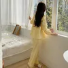 Home Clothing Koreanische Version Solid Color Long Sleeved Pyjamas für Frauenset kann extern mit reiner Baumwolle in SPR getragen werden