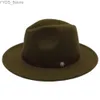 Breda breim hattar hink fashionabla mens ull filt trilby fedora hatt lämplig för herrar bred topp pappa cloche panama sombrero yq240407