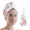 Towel Plant Plum Blossom Branch Butterfly Microfiber Quick Dry Hair Lady Cap Absorbent Head Bathing Tools