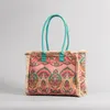 Women Canvas Handbag Ethnic Style Tote Bag Retro Shoulder Bag with Tassels Summer Beach Bag Bohemian Top Handle Bag designer large floral Geometric printed shopping