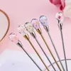 Spoons 4pcs Diamond Ice Spoon Stainless Steel Long Stirring Exquisite Crystal Teaspoon For Cream Dessert Coffee Cocktail Mug