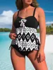 Swimwwear pour femmes Plus de gilet imprimé Set Geographic Striped Round Nou Noud Not et Shorts Maillot de bain deux pièces