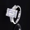 Elegante S925 Sterling Silver Fashion Sieraden Ring Women's Ascher Cut Imitatie edelsteenband