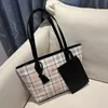 Gingham Print Tote Bag 2024 Ladies Handbag Large Capacity Single-Shoulder Bag Korean Style New Shopping Bag
