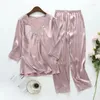 Abbigliamento da casa set di pigiama in pizzo set da sonno a v-collo sexy femminile notturno pijamas abiti casual abiti sciolti indossare homewear rayon