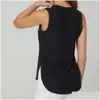 Yoga kläder LU-1283 Kvinnor Sport Vest O Neck ärmlös sida Öppen andas snabb torr skjorta som kör träning Löst fitnesskläder T DH8EO