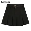 Skirts Fairy Grunge Belted High Waist Brown Denim Pleated Mini Skirt 4XL Summer Vintage Retro Black E Girl A Line Ins Kawaii Y2K