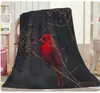 Filtar norra kardinal röd fågel på trädgrenen mjuk varm dekorativ kast flanell filt för sängstol soffa soffa dekor