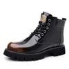 Autumn and Winter New Warm High Top Martin Boots for Mens Color Wiped Big Head Leather Shoes British Style Versatile Work Clothes Motorcycle Short