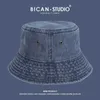 Cappelli larghi cappelli da secchio cappelli in denim cappello da secchio brim donna uomo corea moda cotone pieghevole spiaggia esterno tappi di colore gradiente di spedizione cappelli per ragazze berretto q240403