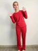 Home Clothing Schinotch Autumn Women Solid Color Pajamas Set Crew Neck Long Sleeves Warm Cozy Polar Fleece Loungewear Sets