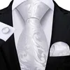 Neckband Dibangu Designer White Grey Sliver Mens Ties Hanky ​​Cufflinks Set Silk Neck Ties For Men Wedding Party Business Mens Tie 240407