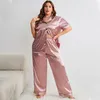 Ev Giyim Pijama İlkbahar Yaz Saten Palet Takımları Büyük Boyut 5xl Kadın 2pcs Pijama Set Gevşek Giysiler Salon Giydi