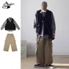 Spring Casual Sets Men Vintage kamizelka Patchwork Paski w paski koszulki w lupgy workowate spodnie towarowe Fałszywe dwa topy o długim rękawie samce garnitur 240327