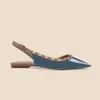 Sandals Pointed Patent Rivet Nude Color Single Shoe Design Feeling Niche Temperament Flat Female Word Buckle