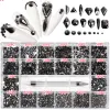 Enheter Flatback Nail Art Rhinestone Set 2500st/Box Mixed AB Glass Crystal Diamond in Grids Shape With 1 Pick Up Pen for Decorations