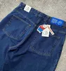 Shorts maschile pantaloncini insaccati blu retrò per maschi Y2K Harajuku Street Wash retrò pantaloni ginocchini larghi gambe pantaloni in denim j240407