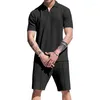 Herren-Trailsuiten 2024 Sommer Herren Zwei-Stück-Sets Casual Solid Color Lose Short Sleeve Turndown Kragen Tops und Shorts Anzüge Männer Freizeit Freizeit