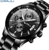 CRRJUブランドの男性クロノグラフ豪華な防水時計のファッションブラックビジネスステンレス鋼の男性用のステンレス鋼時計RelogioMasculino1733773