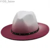 Wide Brim Hats Bucket Gradient coloré Tie Dye Fedora Unisexe Femmes Artificial Mélangation du chapeau en feutre Trilby Jazz Church YQ240407