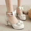 Sukienka buty damskie kawaii wysokie obcasy Bow Faux Pearl Pasp Pasek platformowy