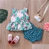 Conjuntos de roupas Roupas meninas de menina Conjunto de verão 2 PCs Lotus Tops sem mangas DOT Briefs casual boho infantil 0-18m entrega de gotas