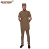 Afrikanska män kläder traditionella set dashiki outfit kort ärmrockbyxor stam hatt spår dräkt vax afripride a1916023 240403