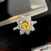 Oval golden zircon net red live broadcast new simulation Topaz flower full diamond opening ring female