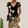 Sukienki swobodne miękkie sukienki materialne elegancka koronkowa patchworka kwiatowa nadruk v szyja mini mini dla kobiet letnie imprezy