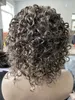 Salt And Pepper Short Curly Gray closure lace Wigs 4x4 hd bob, Sassy Pixie Cut Human Hair Wig With Bangs, Indian Remy Kinky Curly Hair Wig Mixed Black And Grey 14day custom