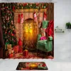 Shower Curtains 2pcs Christmas Barn Door Curtain Anti Slip Bathroom Set Xmas Santa Claus Porch Banner Garland Pine Tree Decor