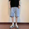 Summer American Casual Ruffian stilig high-end stora ficka arbetskläder denim shorts mäns lös och trendig fem poäng byxor koreansk version