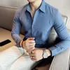 Casual shirts voor heren van hoge kwaliteit Solid Colors Shirt Men 2024 Slim Fit Business Dress Draai Sociale streetwear Blouse kleding met lange mouwen