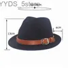 Szerokie brzegowe kapelusze wiadra fedora hat kobiet Trilby Fell Church Jazz Regulowany pasek derby YQ240407