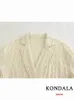 Kondala Vintage Solid Beige Casual Office Lady Summer Women Pak Ploeged Blazer Wide Been Drawring Pants 240326