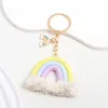 Keychains Lanyards Lovely Wool Rainbow Colorful Glass Ball Unicorn Key Rings Handmade For Women Girls Friendship Gift Handbag Jewelry Q240403