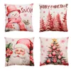 Pillow 45CM Christmas Pillowcase Cartoon Printed Cover Pink Linen Home Bedroom Ornaments Year Xmas Decoration