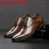 Dress Shoes 2024 Fashion Oxford Black / Brown Brogue Men Formal Wedding Genuine Leather Office Business Mens