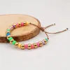 Bracelets 5Pcs Handmade Boho Style 18k Gold Ball Beads Rainbow Adjustable String Bracelet 6mm Color Polymer Clay Women Bracelets