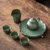 TeAware Setleri Yaratıcı Japon Çay Seti Ev Seramik Kupası Teapot Basit Taşınabilir Açık Dış Mekan Seyahat Bir Pot Üç Bardak