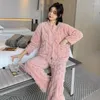 Home Clothing Flannel Soft Women Pajamas Suit Long Sleeve Intimate Lingerie Casual 2PCS Sleep Set Homewear V-Neck Pyjamas