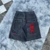 Shorts masculinos estilo hip-hop y2k calças cortadas jeans bordados high street tend tendência verão