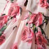 Suspend Dress for Girls Print Elegant Children Summer Casual Clothes Chiffon Kids Flower Tutu Princess Dresses 240325