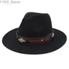 Breda randen hattar hink ny bälte fedora hatt höst jazz filt kyrkan trilby casual brittisk vanlig ullklänning kvinnor yq240407