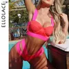 Seksowne set Ellolace Neon Swimodwear Kobiety Patchwork Bikini 2021 Swimsuit Kobiety Wyściełane push u up